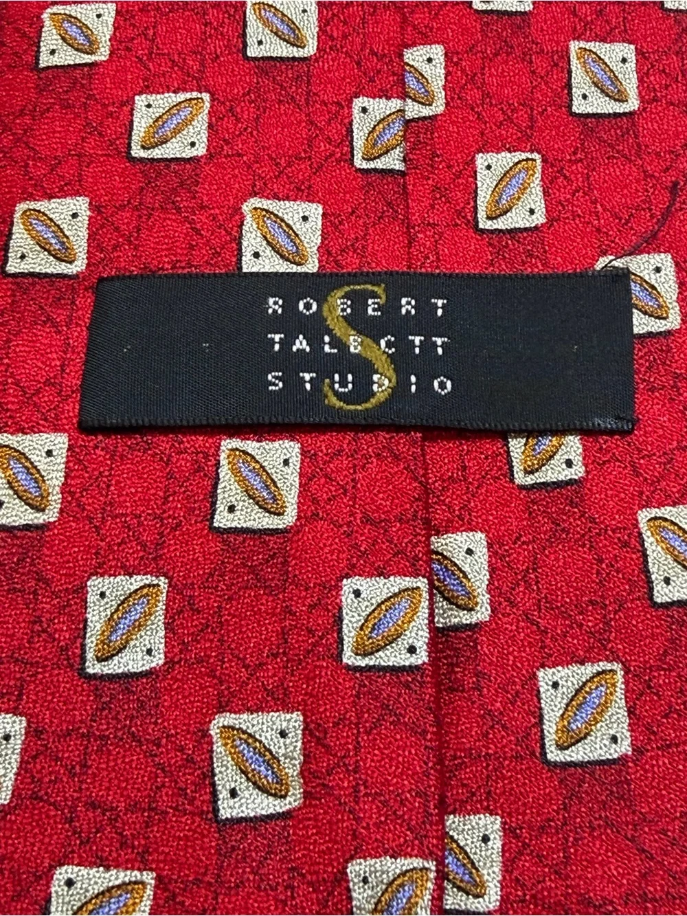 Robert Talbott Studio Silk Necktie Red Geometric Orbital Abstract USA 59 x 4